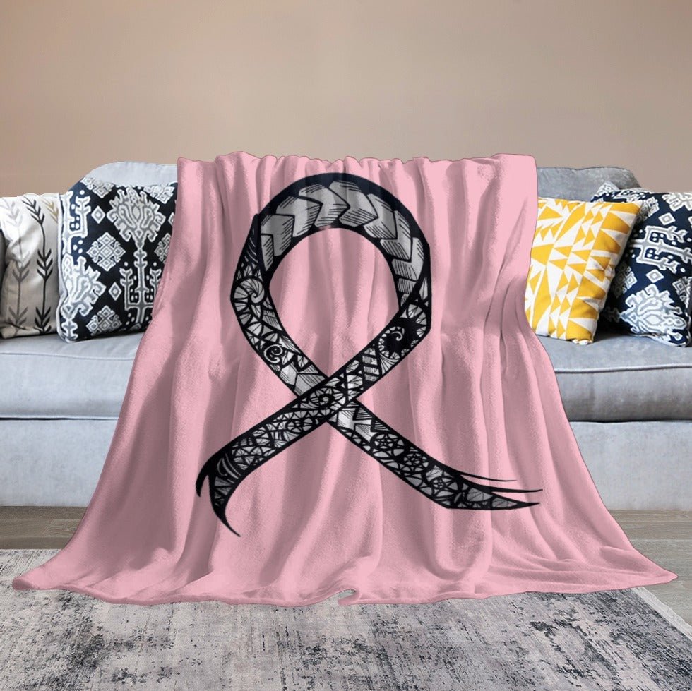 Ultra-Soft Cancer Ribbon Flannel Blanket